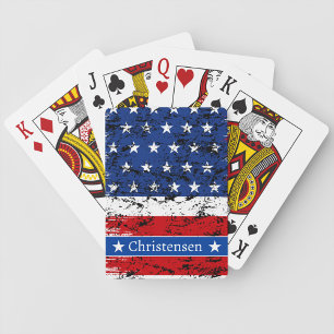 American Flag 4th of July Patriotic Veteran Name Poker Cards