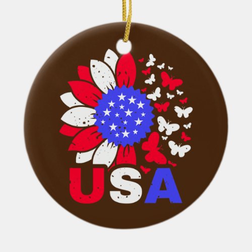 American Flag 4th Of July Proud USA Flower Girl  Ceramic Ornament
