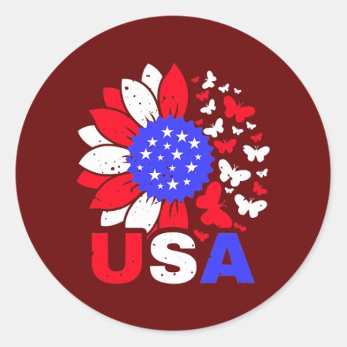 American Flag 4th Of July Proud USA Flower Girl  Classic Round Sticker