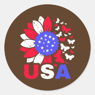American Flag 4th Of July Proud USA Flower Girl Classic Round Sticker
