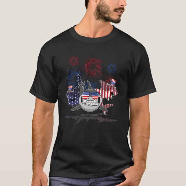 American Flag 4th Of July Shark Patriotic Animal T-Shirt (Front)