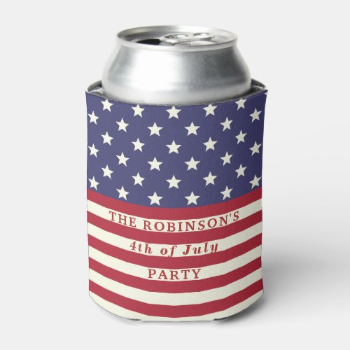 American Flag 4th of July Stars and Stripes Custom Can Cooler
