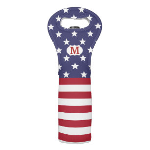 American Flag 4th of July Stars Stripes Monogram Wine Bag