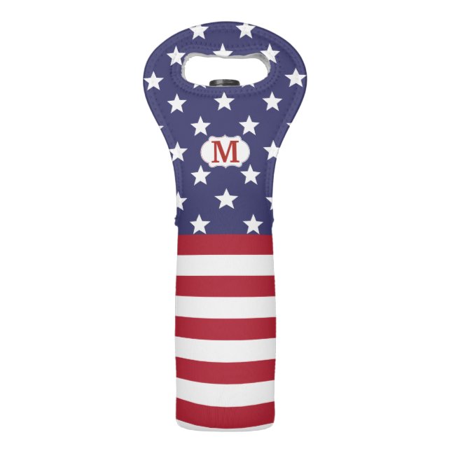 American Flag 4th of July Stars Stripes Monogram Wine Bag (Front)