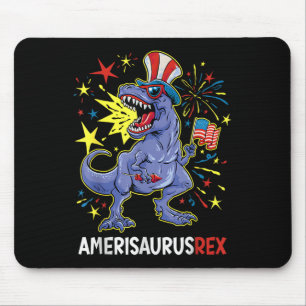 American Flag 4th Of July T Rex Dinosaur Amerisaur Mouse Pad