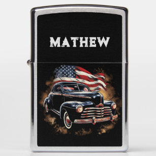 American Flag 4th of July USA Classic Vintage Car Zippo Lighter