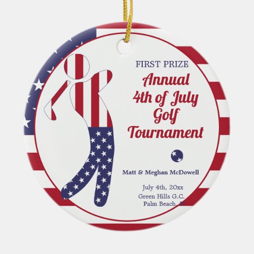 American Flag  4th ofJuly Golf Tournament Prize Ceramic Ornament