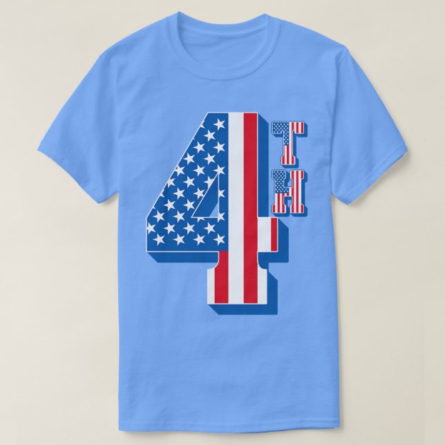 American Flag 4th Text T-Shirt (Design Front)