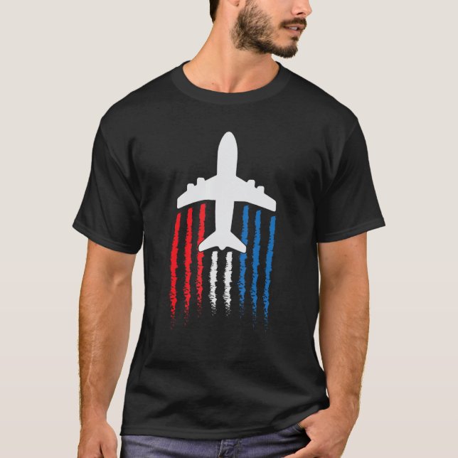 American Flag 747 Jumbo Jet July 4th T-Shirt (Front)