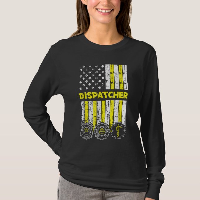 American Flag 911 Operator Dispatch-er Police Fire T-Shirt (Front)