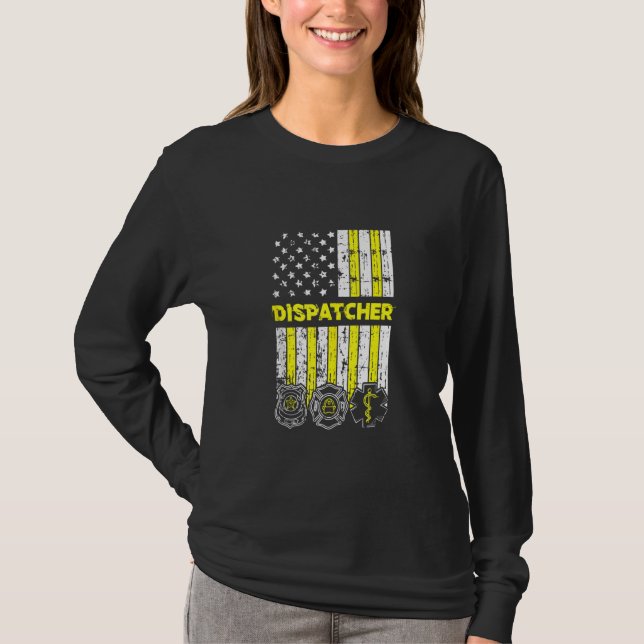 American Flag 911 Operator Dispatch Er Police Fire T-Shirt (Front)