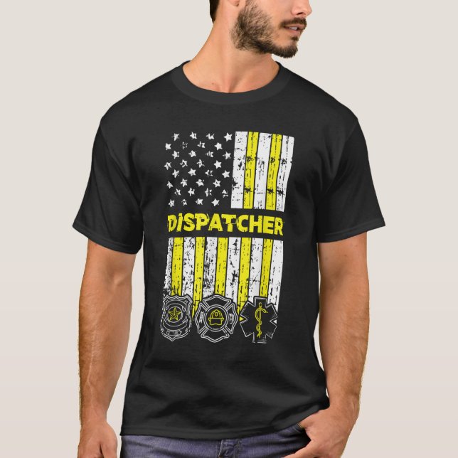 American Flag 911 Operator Dispatch-er Police Fire T-Shirt (Front)