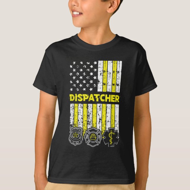 American Flag 911 Operator Dispatch-er Police Fire T-Shirt (Front)