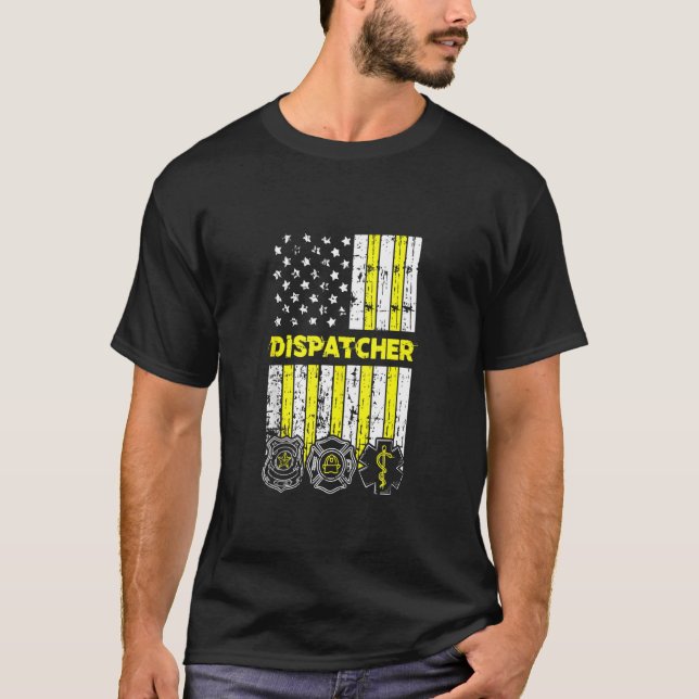 American Flag 911 Operator Dispatch Er Police Fire T-Shirt (Front)