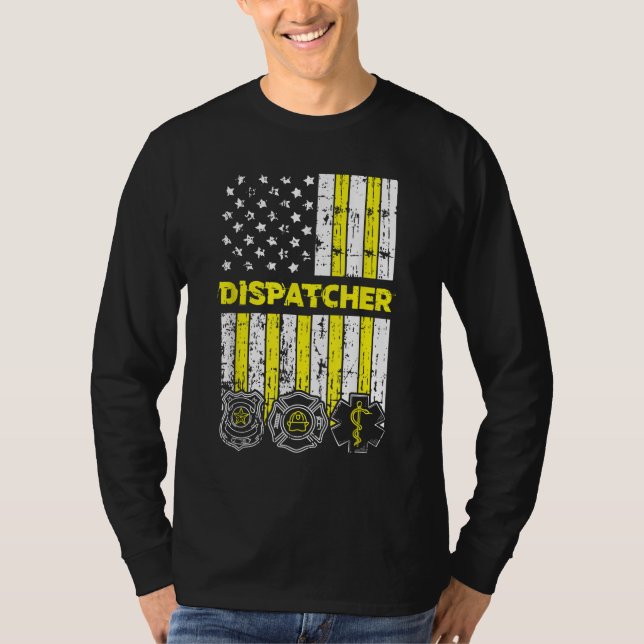 American Flag 911 Operator Dispatch-er Police Fire T-Shirt (Front)