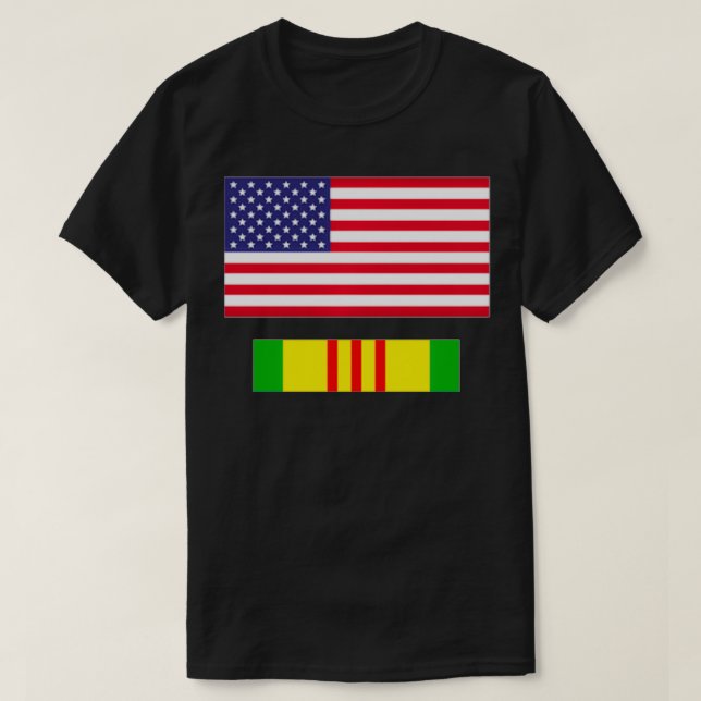 AMERICAN FLAG ABOVE VIETNAM SERVICE RIBBON  T-Shirt (Design Front)