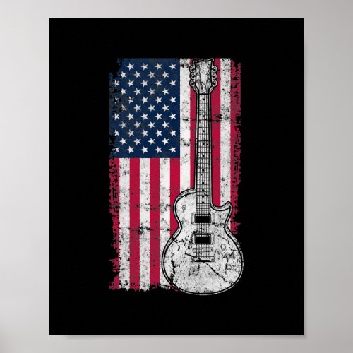 American Flag Acoustic Guitar 4th Of July Guitar Poster