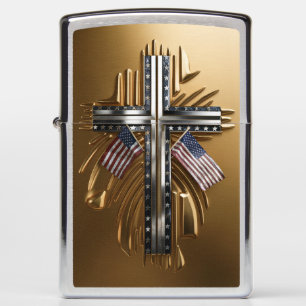 American Flag Adorning Gold Cross #2 Zippo Lighter