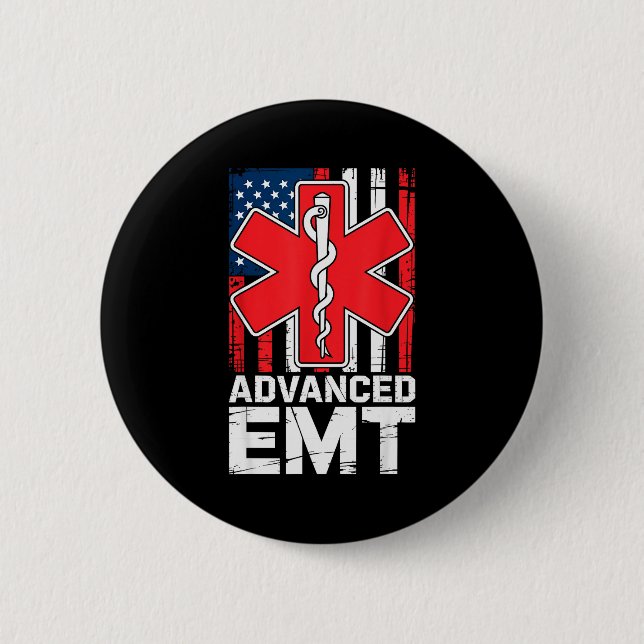 American Flag Advanced Emt Aemt Medical Technician Button (Front)