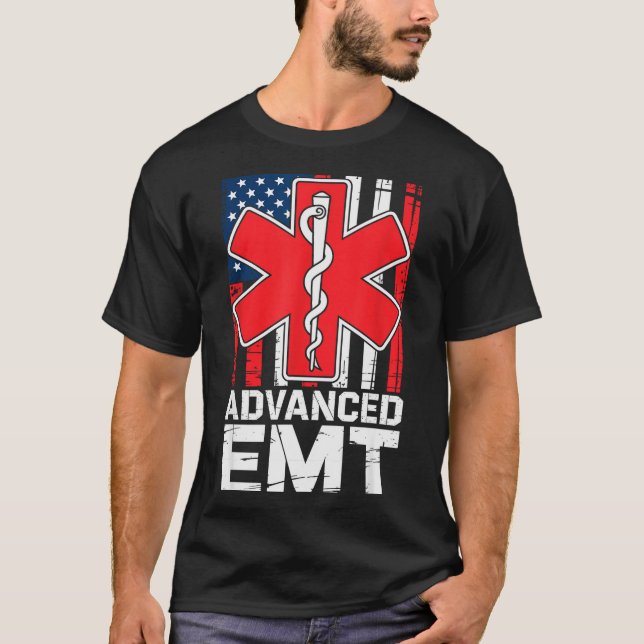 American Flag Advanced Emt Aemt Medical Technician T-Shirt (Front)