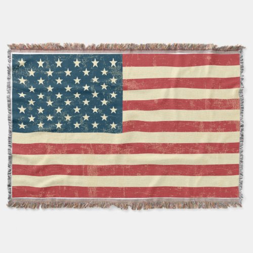 American Flag Aged Faded Throw Blanket