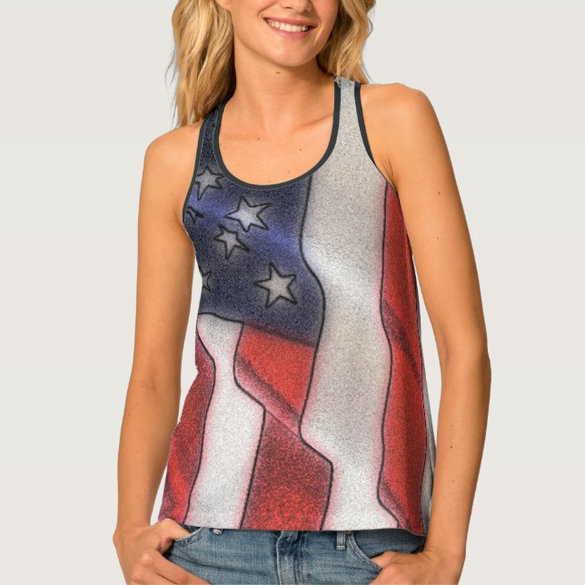 American Flag All-Over Print Racerback Tank Top (Front)