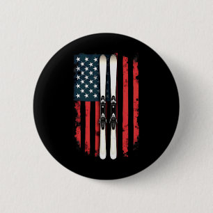 American Flag Alpine Skiing Skier 1 Button