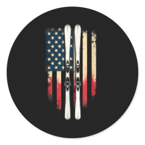 American Flag Alpine Skiing Skier _1  Classic Round Sticker