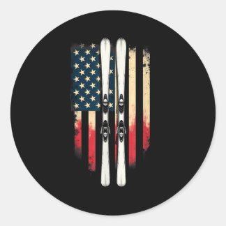 American Flag Alpine Skiing Skier _1  Classic Round Sticker