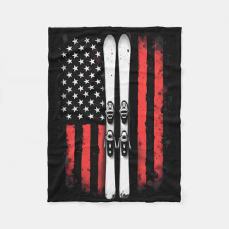 American Flag Alpine Skiing Skier _1  Fleece Blanket
