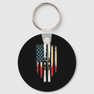 American Flag Alpine Skiing Skier _1  Keychain