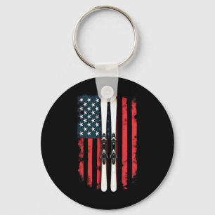 American Flag Alpine Skiing Skier 1 Keychain