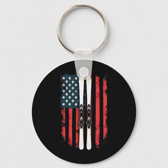 American Flag Alpine Skiing Skier 1  Keychain (Front)