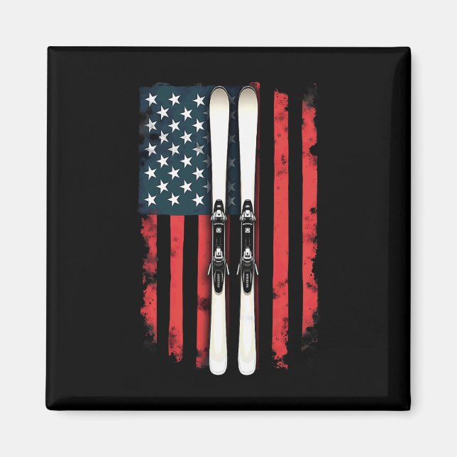 American Flag Alpine Skiing Skier 1  Magnet (Front)