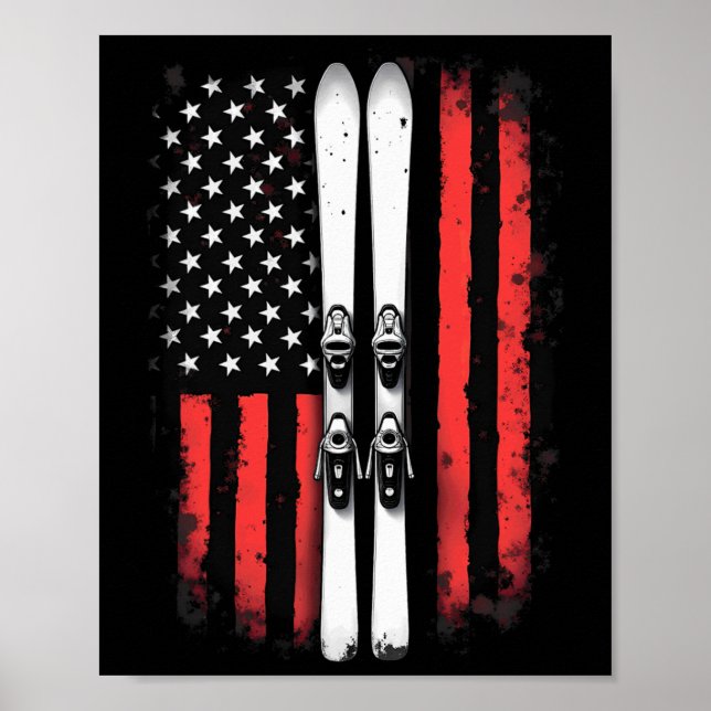 American Flag Alpine Skiing Skier _1  Poster (Front)