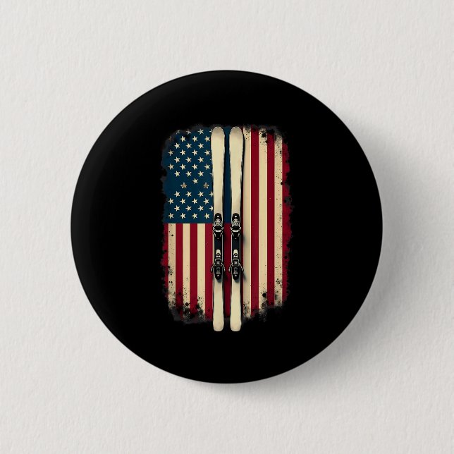 American Flag Alpine Skiing Skier _2  Button (Front)