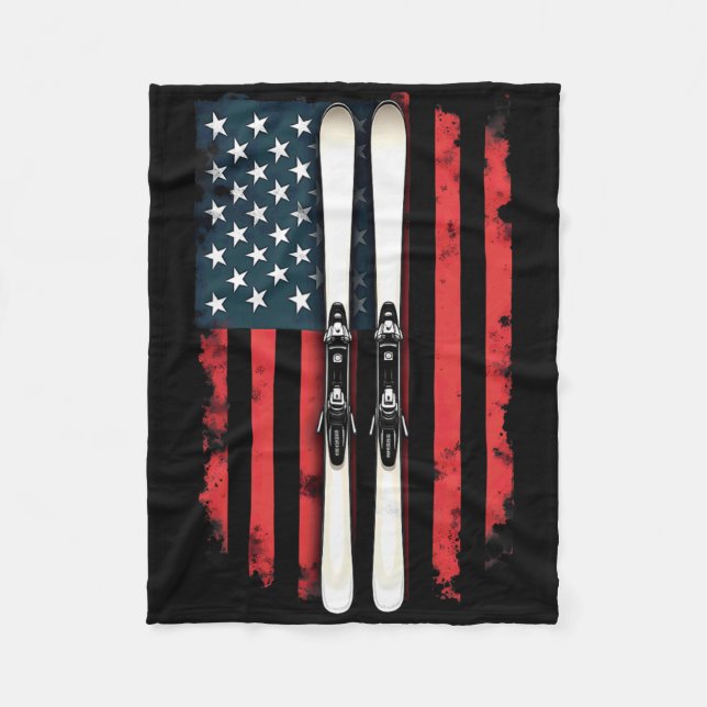 American Flag Alpine Skiing Skier _2  Fleece Blanket (Front)
