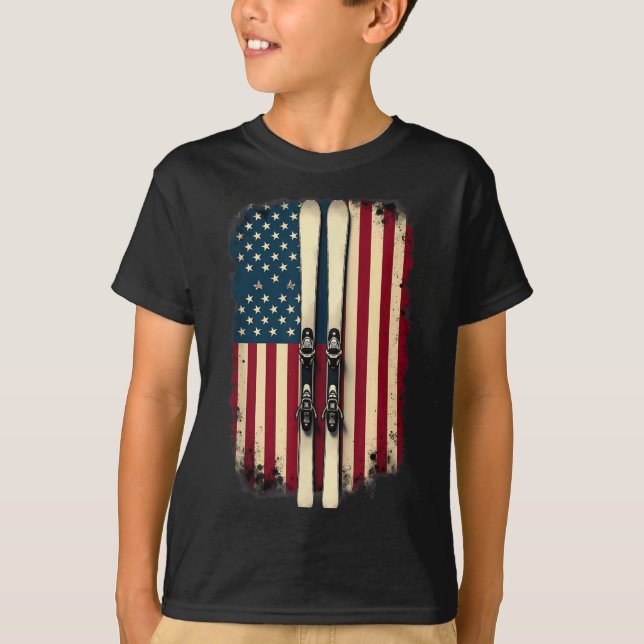 American Flag Alpine Skiing Skier _2  T-Shirt (Front)