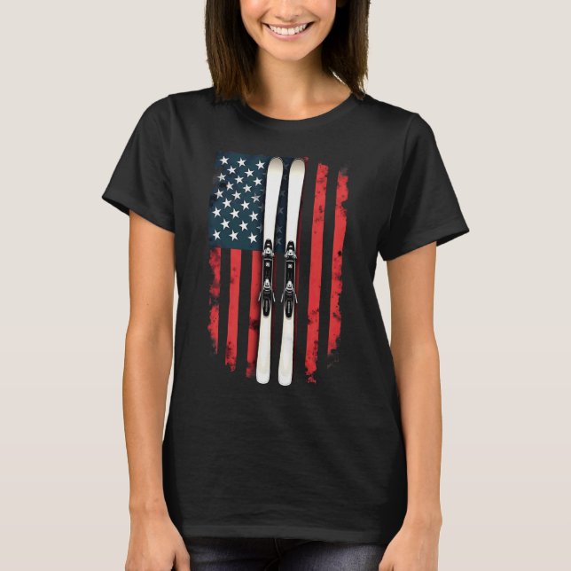 American Flag Alpine Skiing Skier _2  T-Shirt (Front)