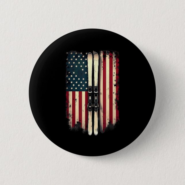 American Flag Alpine Skiing Skier _3  Button (Front)