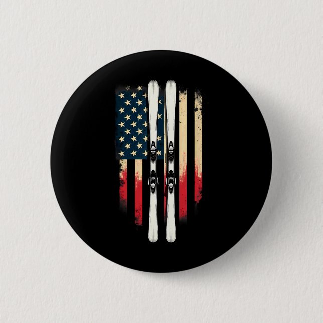 American Flag Alpine Skiing Skier _4  Button (Front)