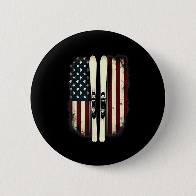 American Flag Alpine Skiing Skier _4  Button (Front)