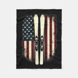 American Flag Alpine Skiing Skier _4  Fleece Blanket