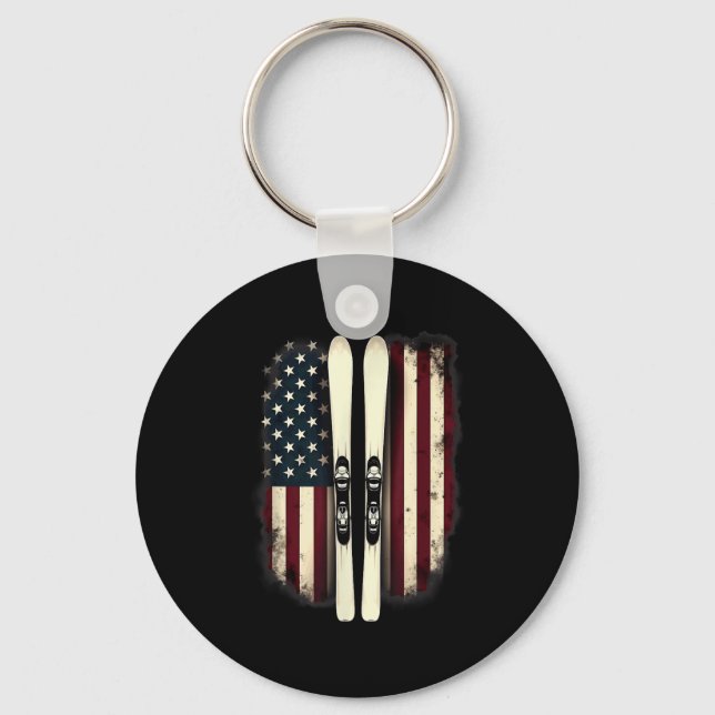 American Flag Alpine Skiing Skier _4  Keychain (Front)