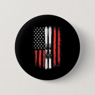 American Flag Alpine Skiing Skier _5 Button