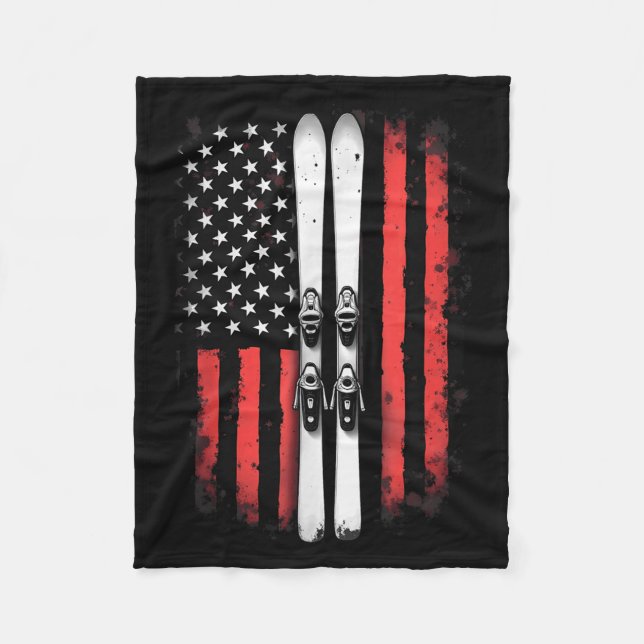 American Flag Alpine Skiing Skier _5  Fleece Blanket (Front)