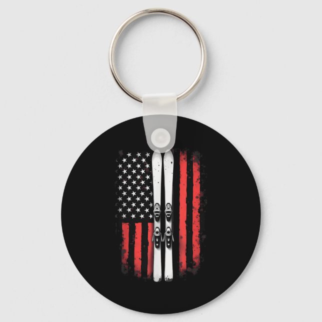 American Flag Alpine Skiing Skier _5  Keychain (Front)