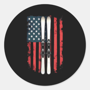 American Flag Alpine Skiing Skier _6 Classic Round Sticker