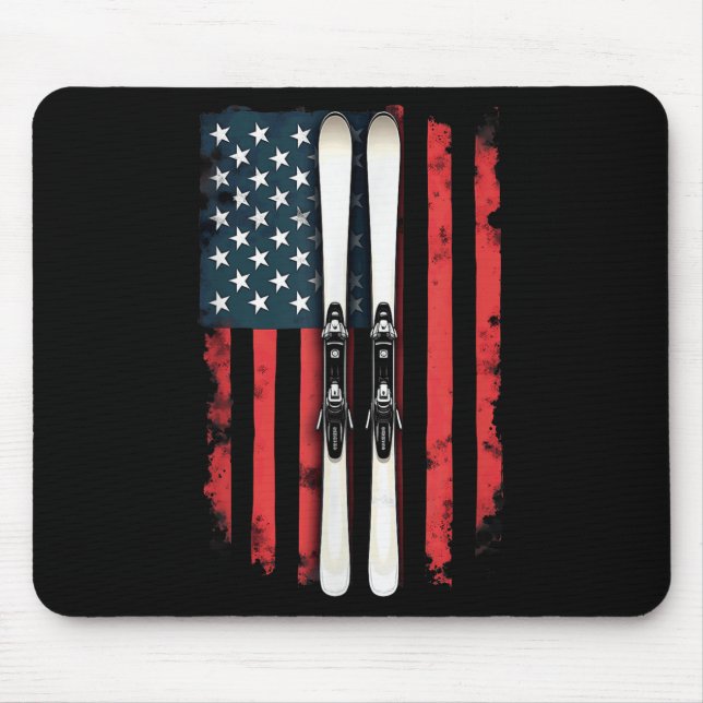 American Flag Alpine Skiing Skier _6  Mouse Pad (Front)