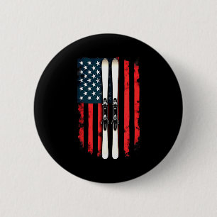 American flag alpine skiing skier American flag al Button